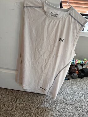 Under Armour White Sleeveless Workout Tank with Gray Accents